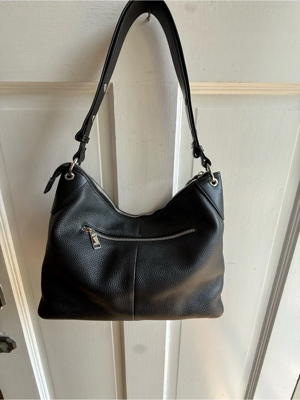 Classic Black Pebbled Leather Shoulder Bag